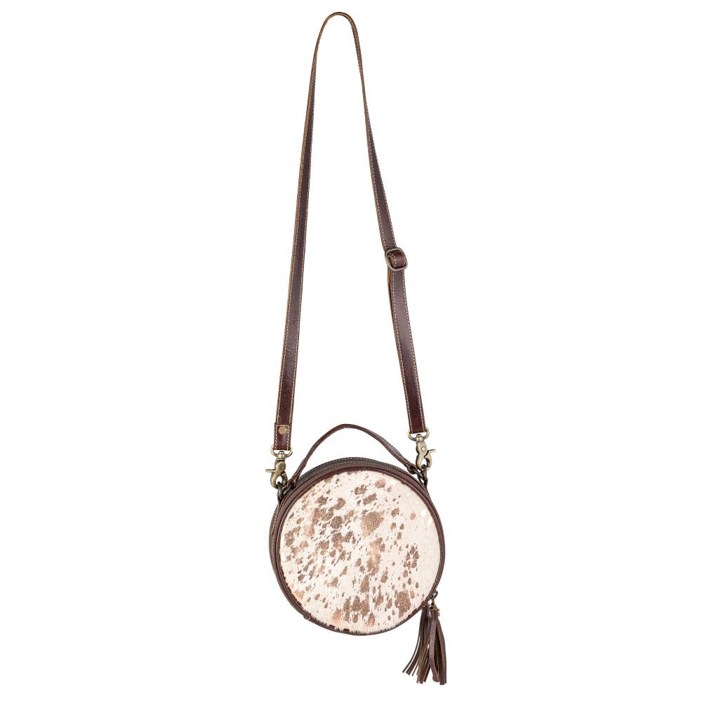 Full Grain Leather & Acid Wash Cowhide Round Crossbody