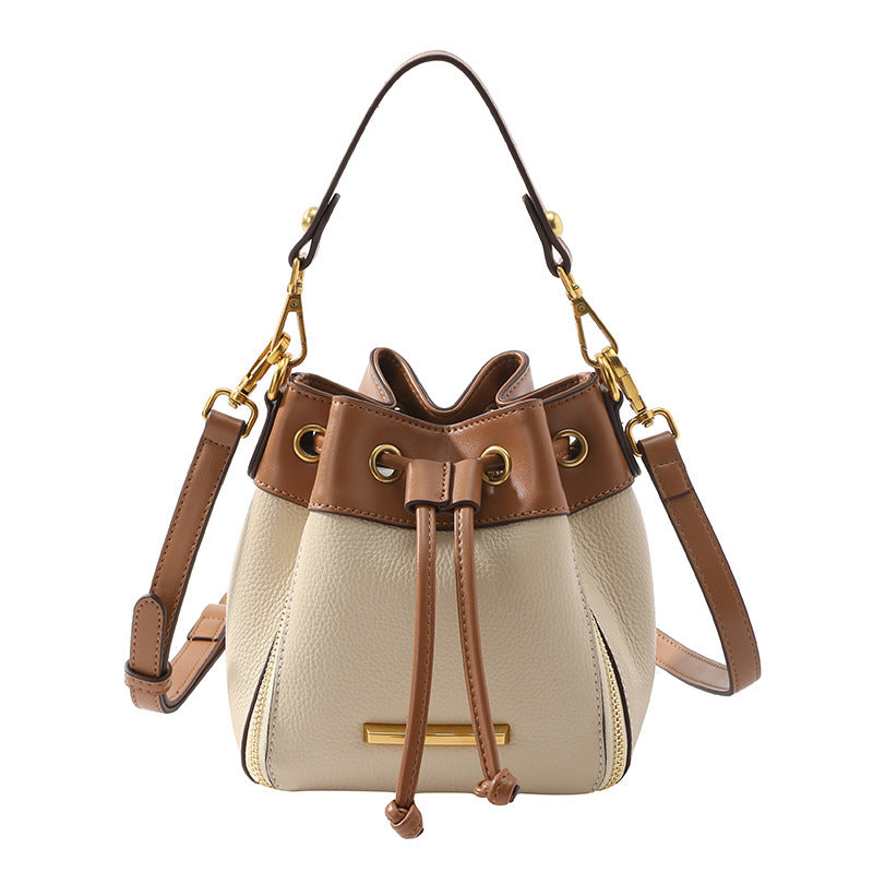 The posh Drawstring Bucket Bag Women's Leather Handbag