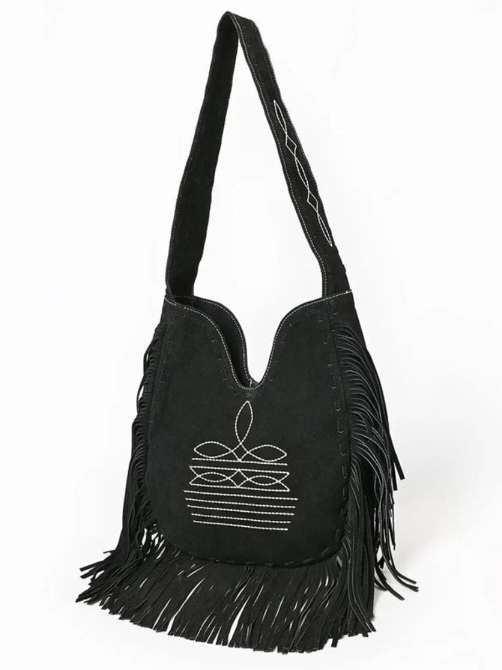 American Darling Black Boho Fringe Western Crossbody Hobo Bag