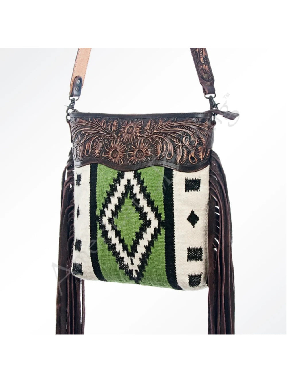 American Darling Green Pastures Boho Western Tooled Saddle Blanket Crossbody