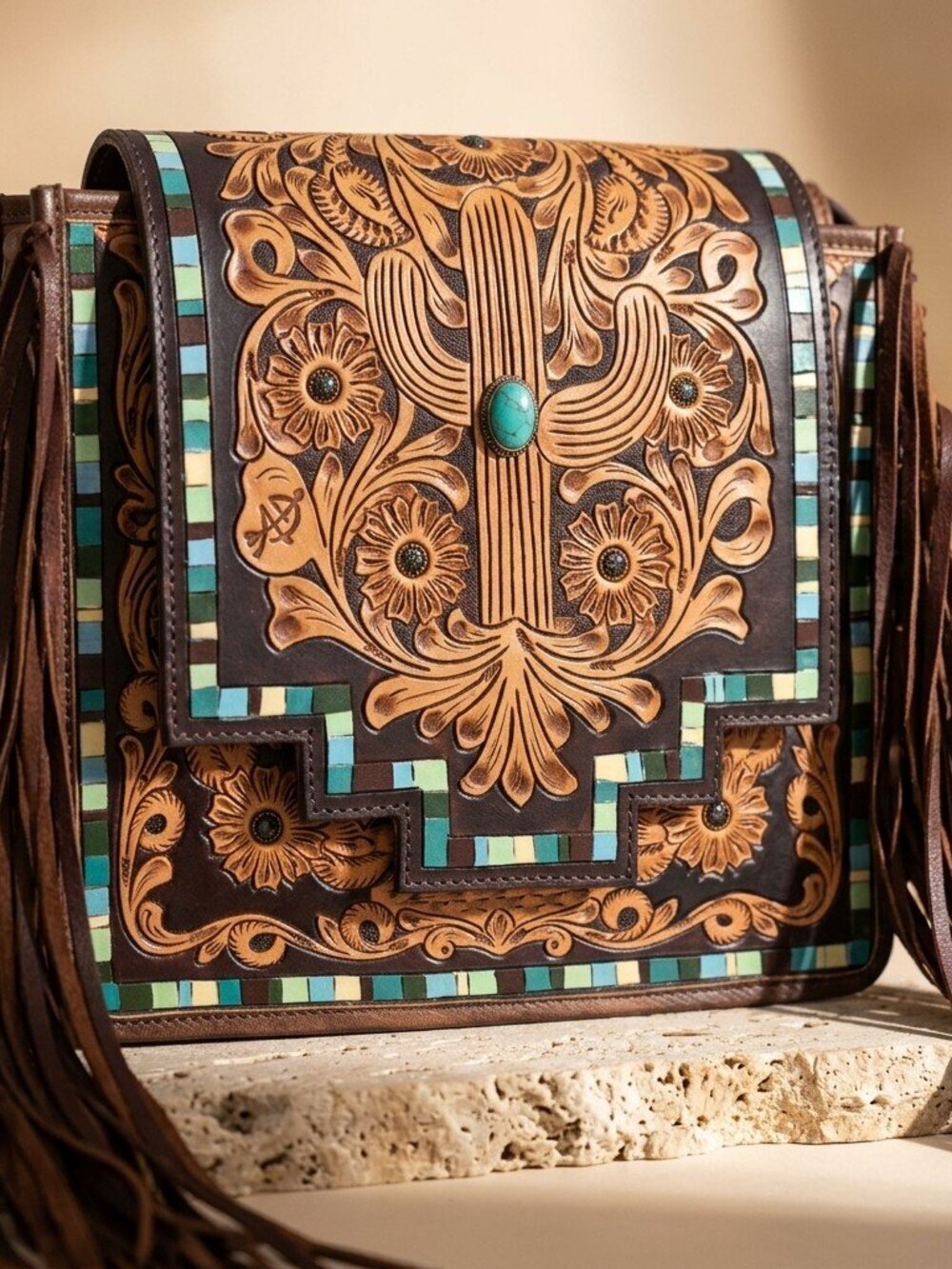 American Darling Turquoise Bloom Fringe Crossbody