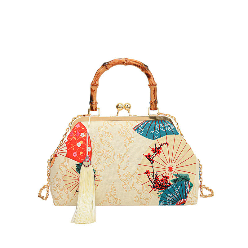 The Red -crowned Crane Retro inspired kisslock Style Embroidered Clutch Bag