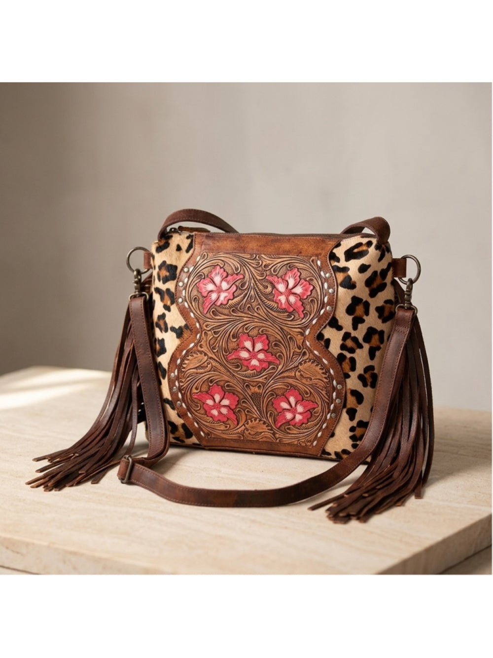 American Darling Wild Cat flower Western Leather Convertible Crossbody