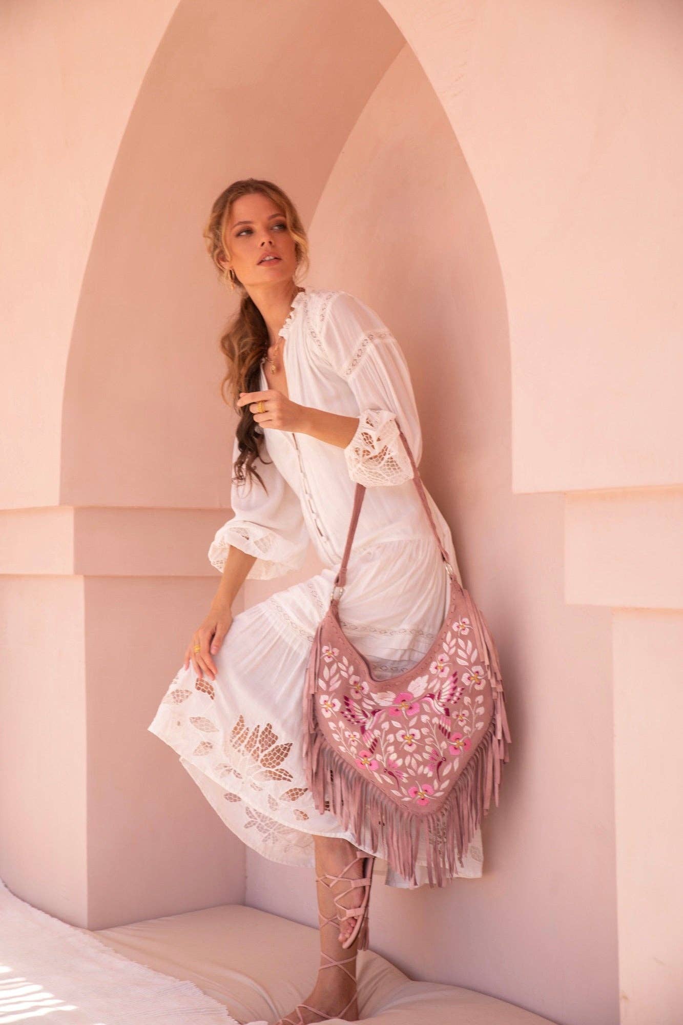 Georgina Embroidery Bag Dusty Pink
