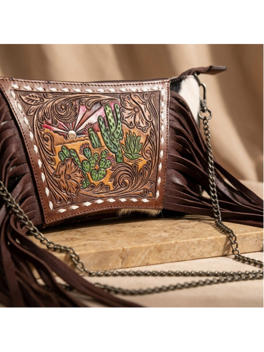American Darling Pink Desert Sunset Southwest Fringe Crossbody Bag