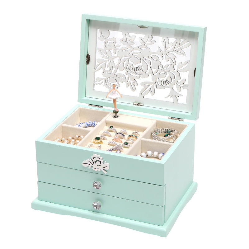 Vintage inspired Wooden Music Jewelry Box with ballerina