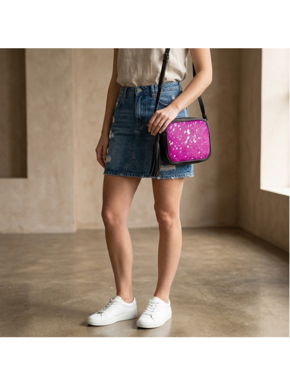 American Darling Hot Pink Sparkle Splash Tassel Crossbody Bag