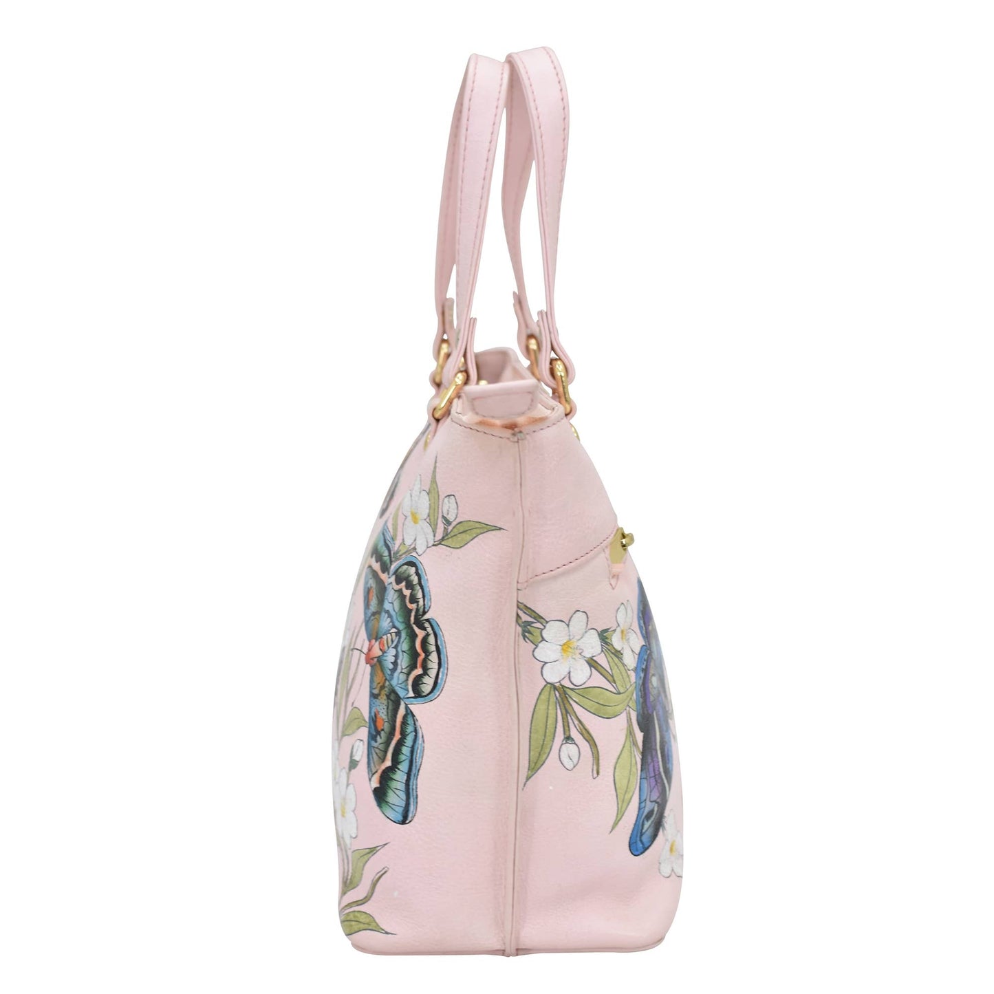 Anuschka Hand-Painted Leather Medium Tote - 693-dusty pink with butterfly