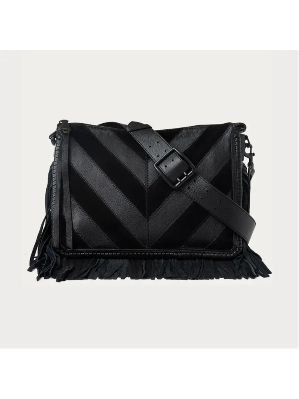 Aimee Kestenbergh Black Chevron Famous Fringe Large Crossbody