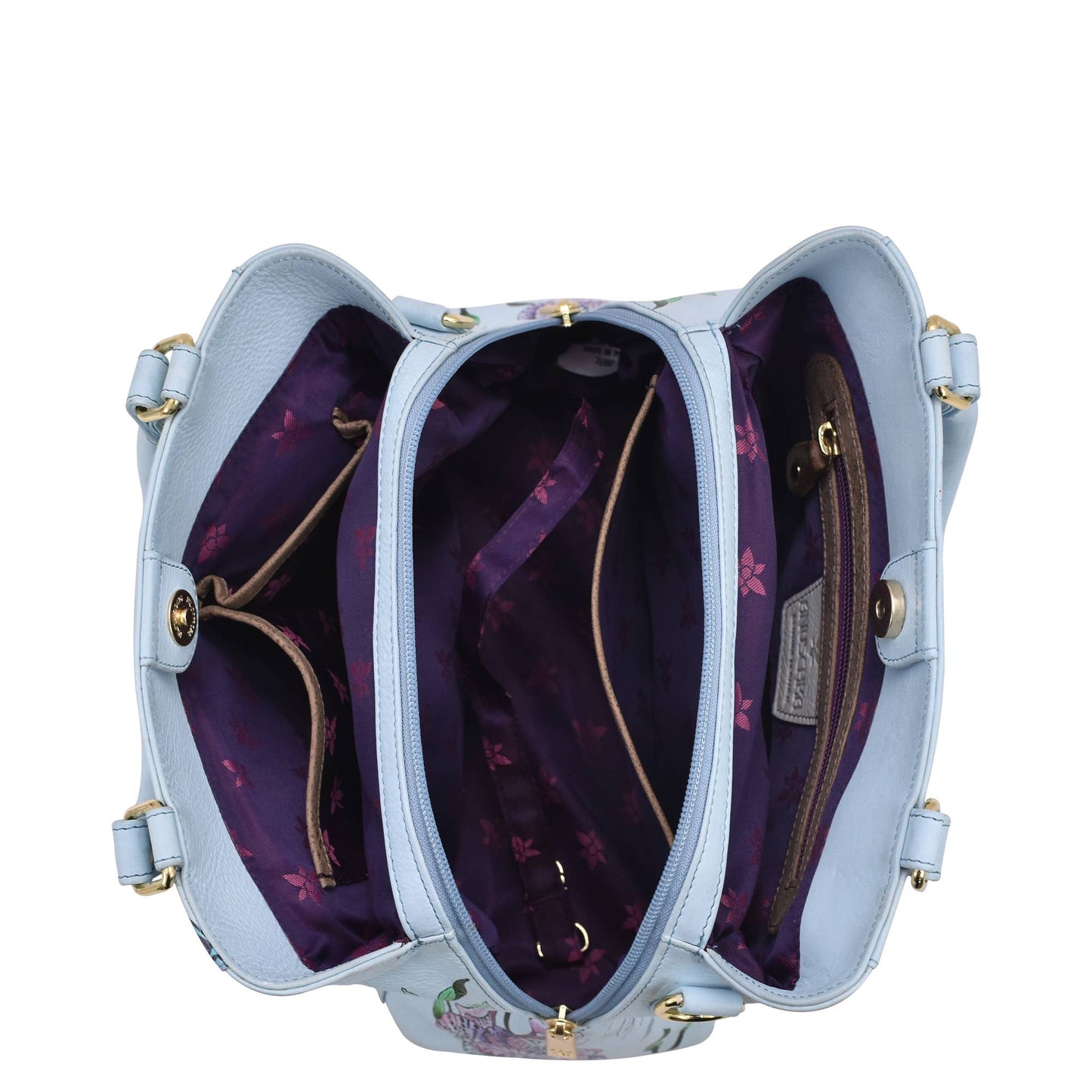 Anuschka Hand-Painted Leather Multi Compartment Satchel - 690-sea turtle