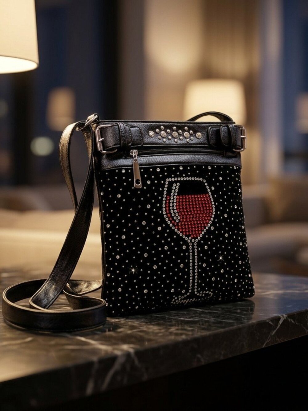 Rhinestone Wine Glass Crossbody