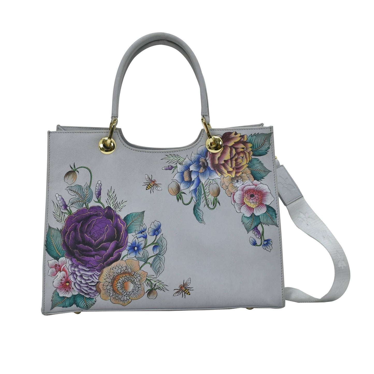 Anuschka Hand-Painted Leather Medium Satchel - 697 with floral design