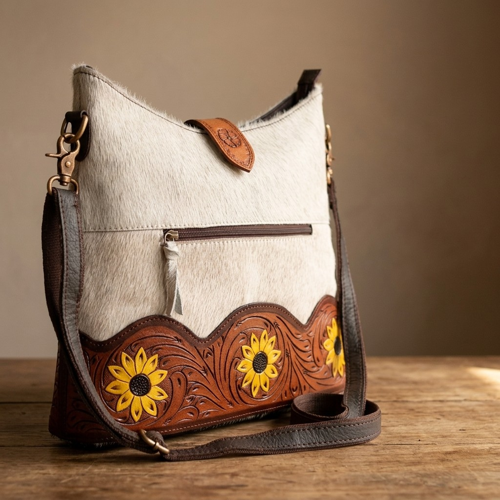Olay by American Darling Rustic Sunflower Crossbody Hobo