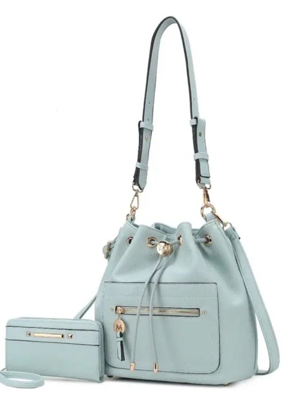 Larissa Vegan Leather Bucket Hobo Bag-Aster Seafoam Mist Convertible Bucket Set