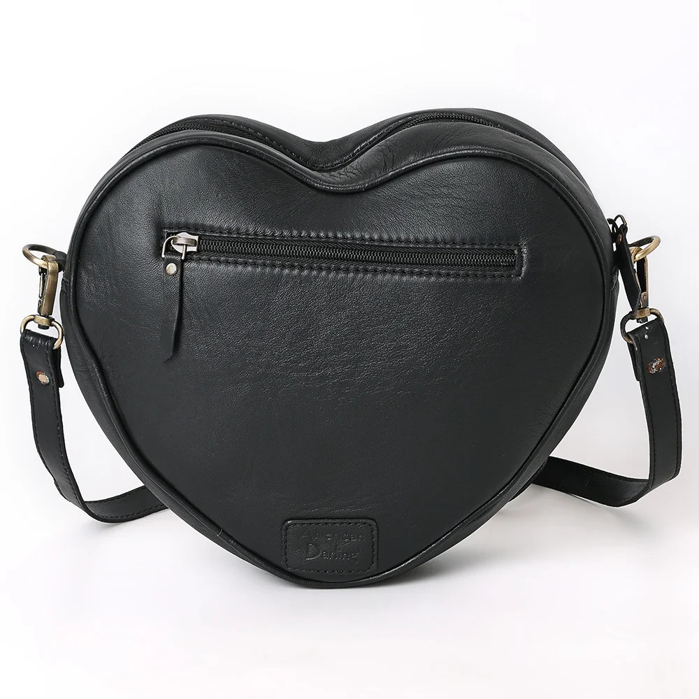 American Darling Heart-Shaped Quilted Leather Crossbody Bag - Tooled Floral Inlay with Western Stitch Design