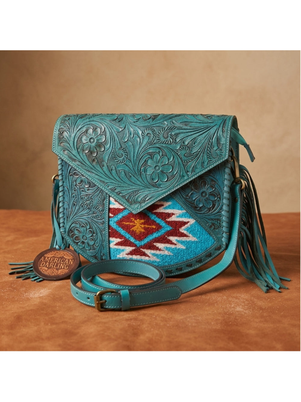 American Darling Canyon Blues Tooled Western Leather Crossbody
