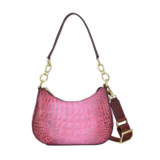 Anuschka Croc Embossed Leather Small Convertible Hobo - 701 Pink