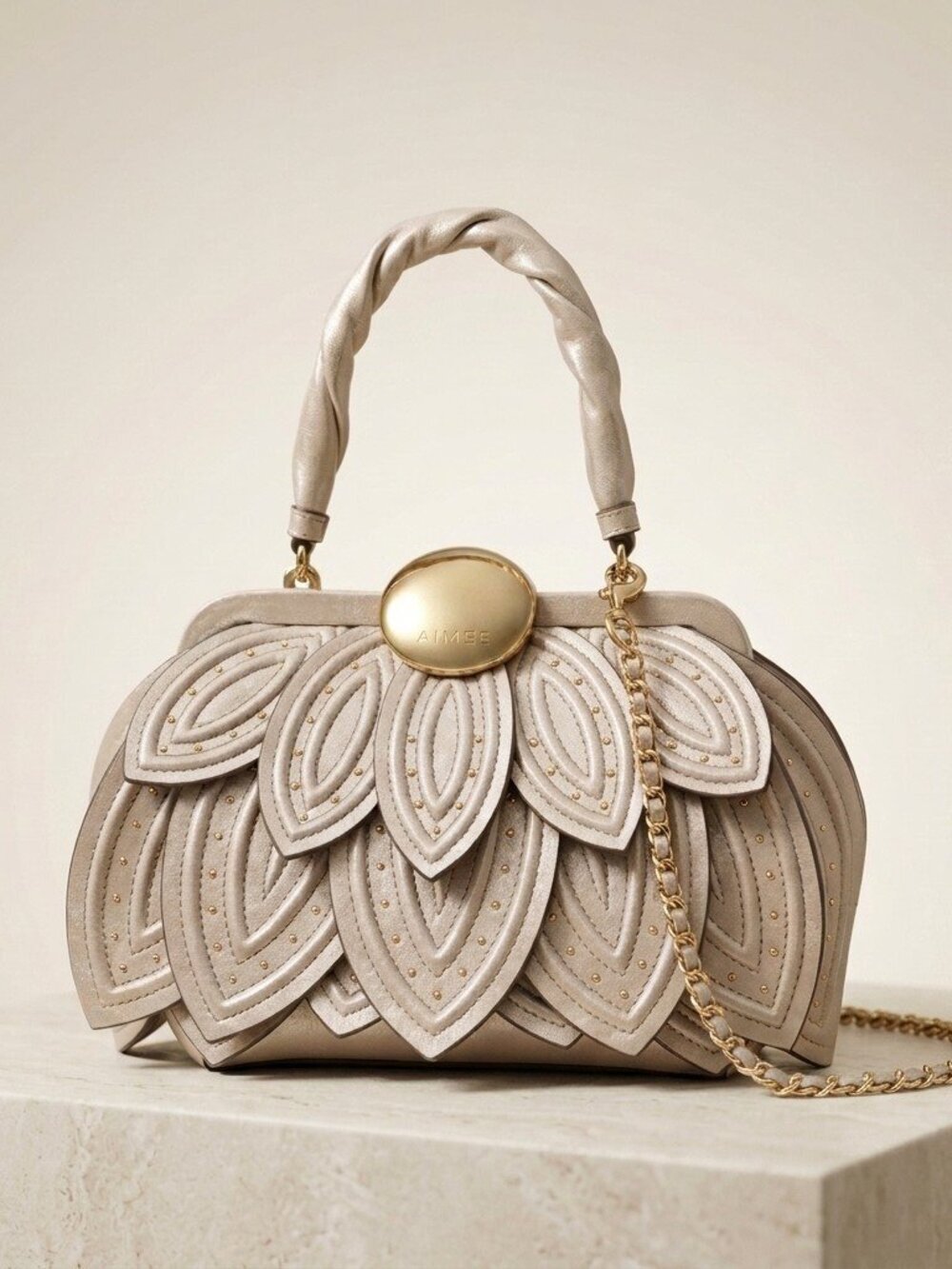 Aimee Kestenberg Petal Convertible Top Handle-Metallic Sand