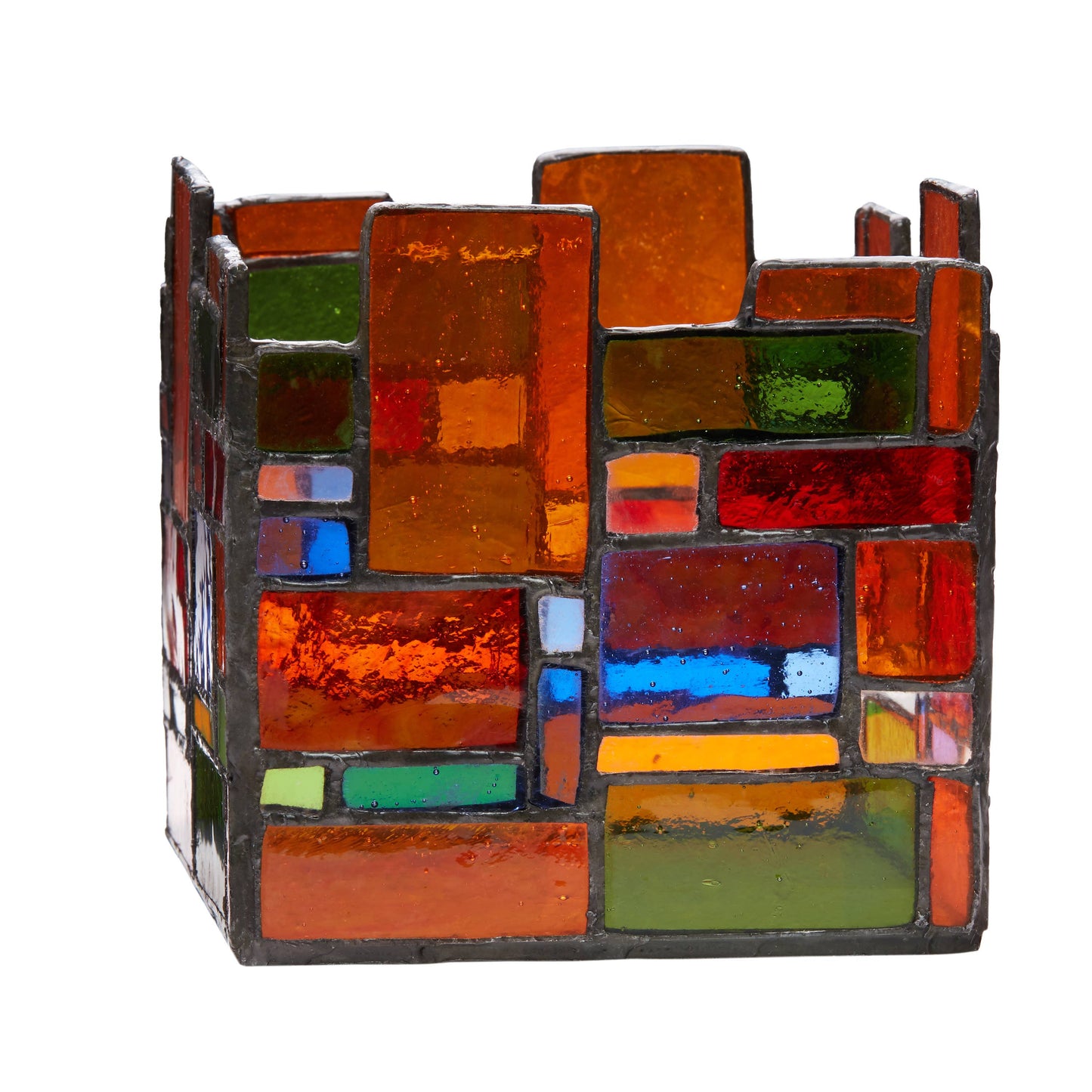 4.75"W Tiffany-Style Geometric Stained Glass Candle Holder