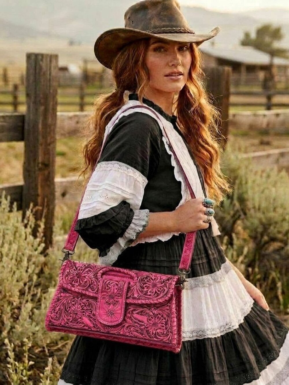 American Darling Pink Floral Bloom Western Crossbody Bag