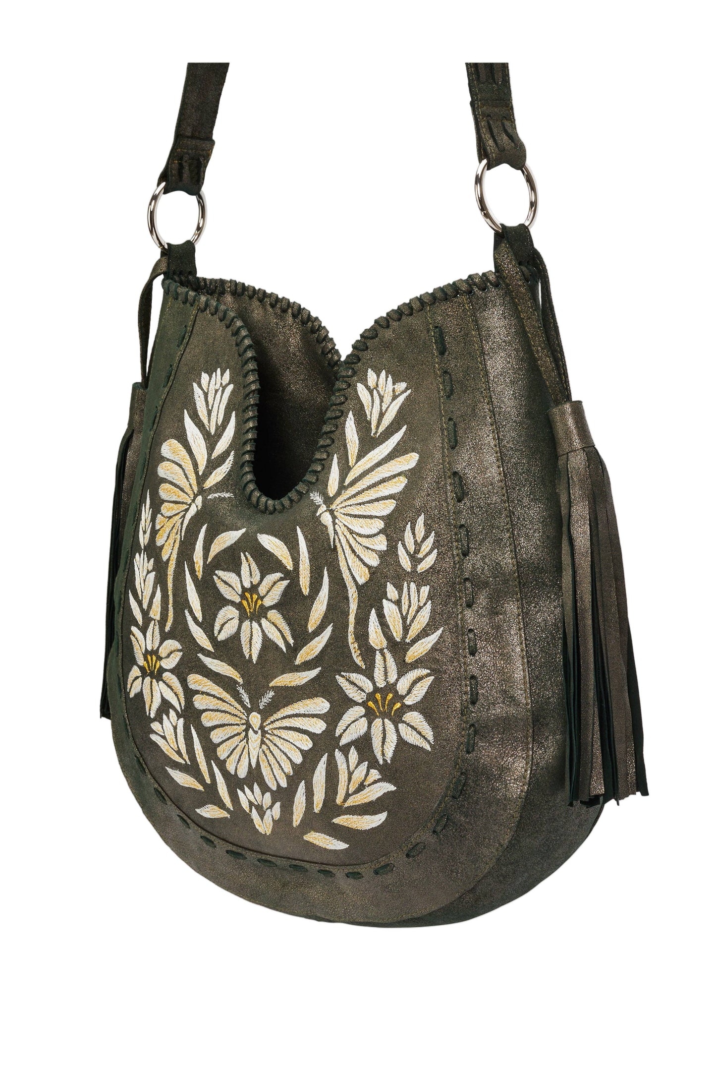 Luna Embroidery Bag Metallic Olive