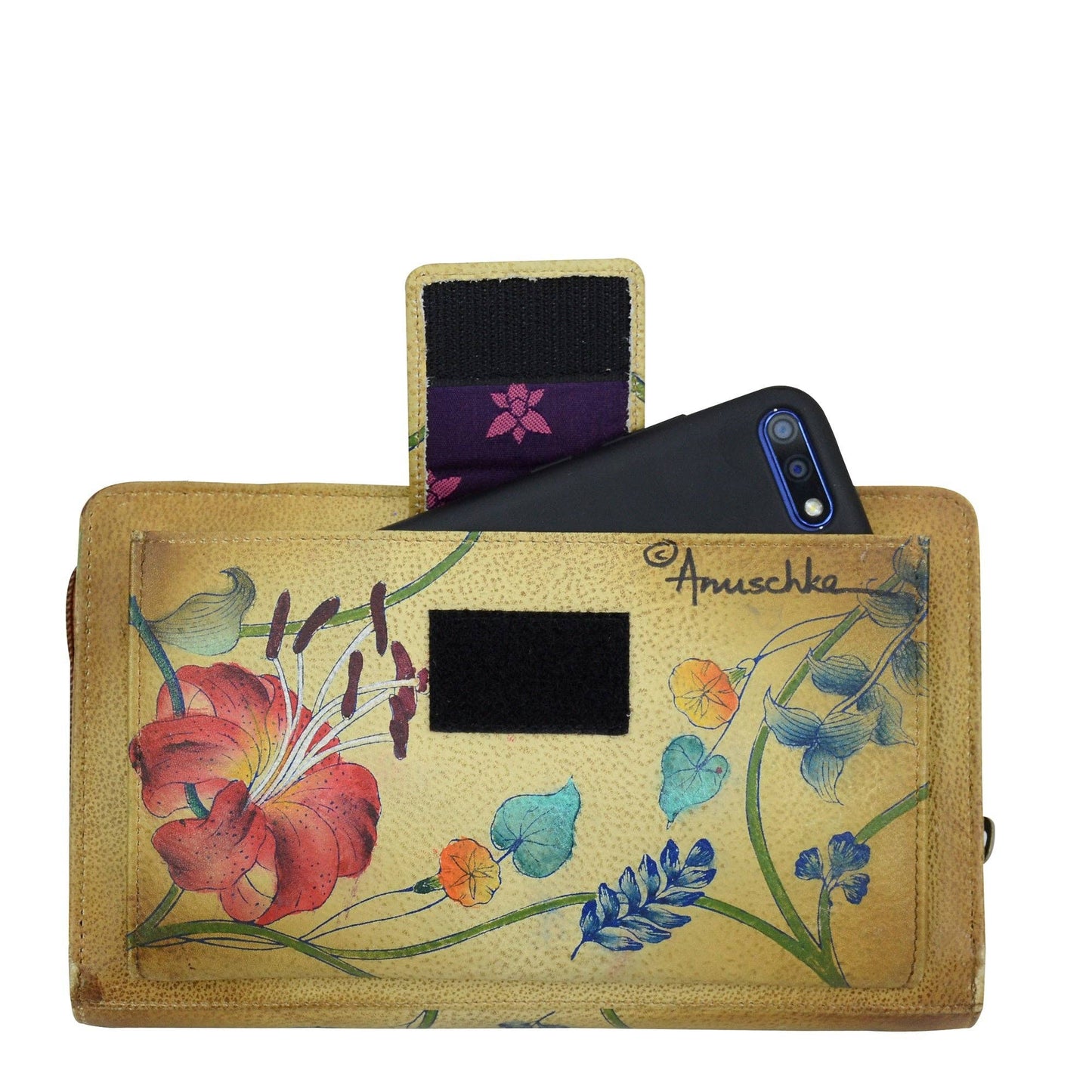 Anuschka Hand-Painted Leather Organizer Wallet Crossbody - 1149-floral