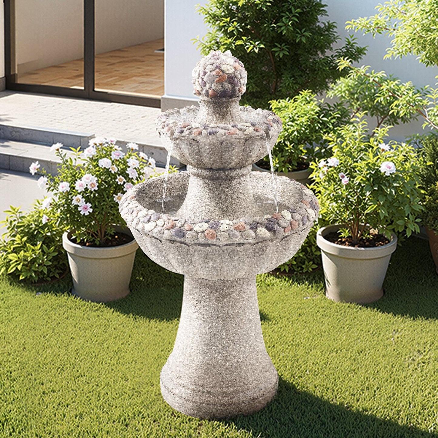 Outdoor Water Fountain 2-Tier Rock Base Style 36.5 In Height Fountains