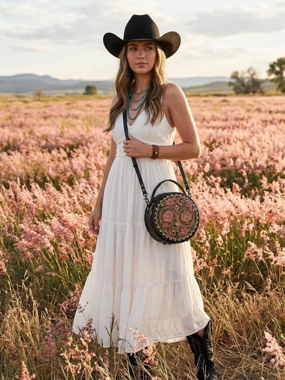 American Darling Boho Pink Posey Floral Round Crossbody Bag