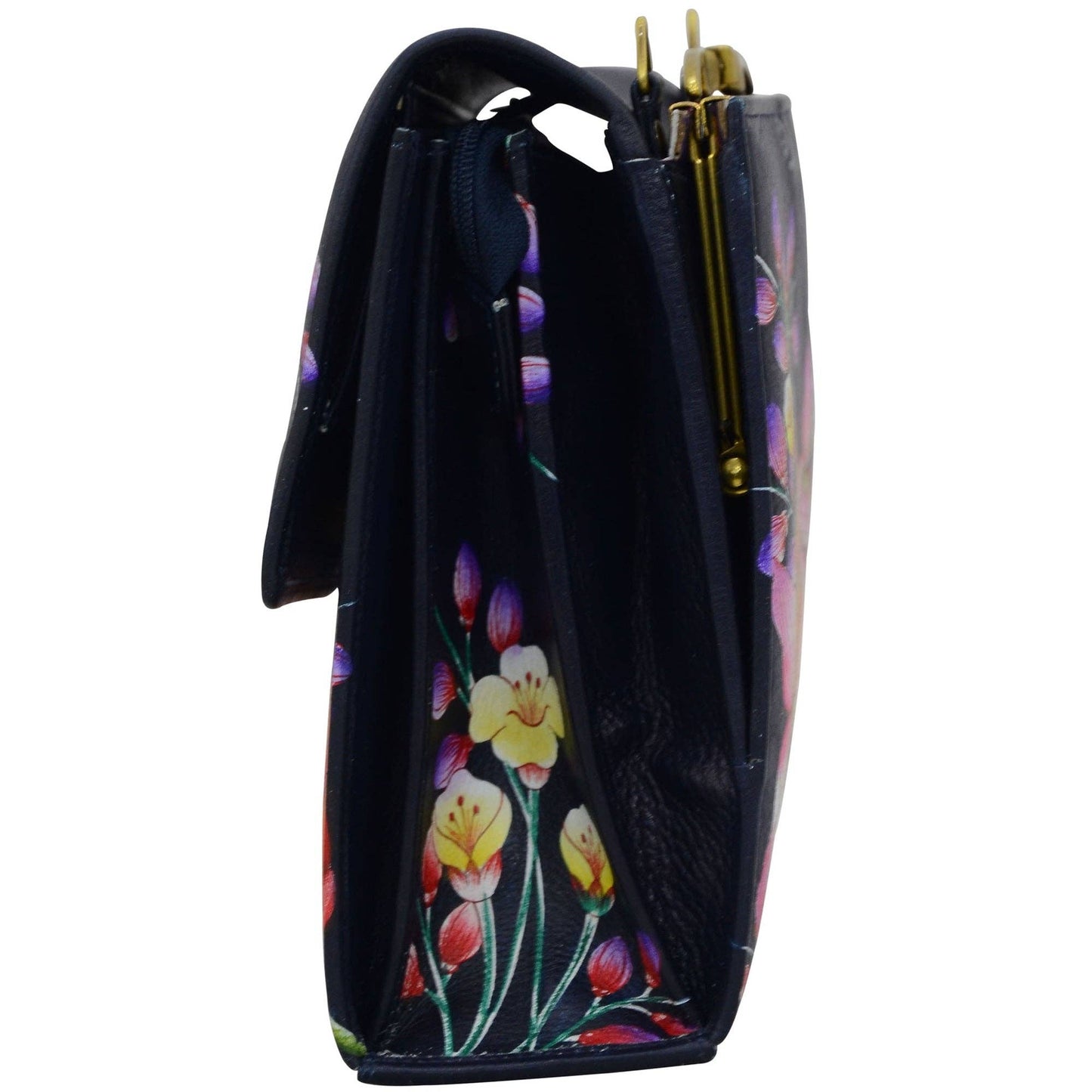 Hand-Painted Leather Triple Compartment Crossbody Organizer - 412
