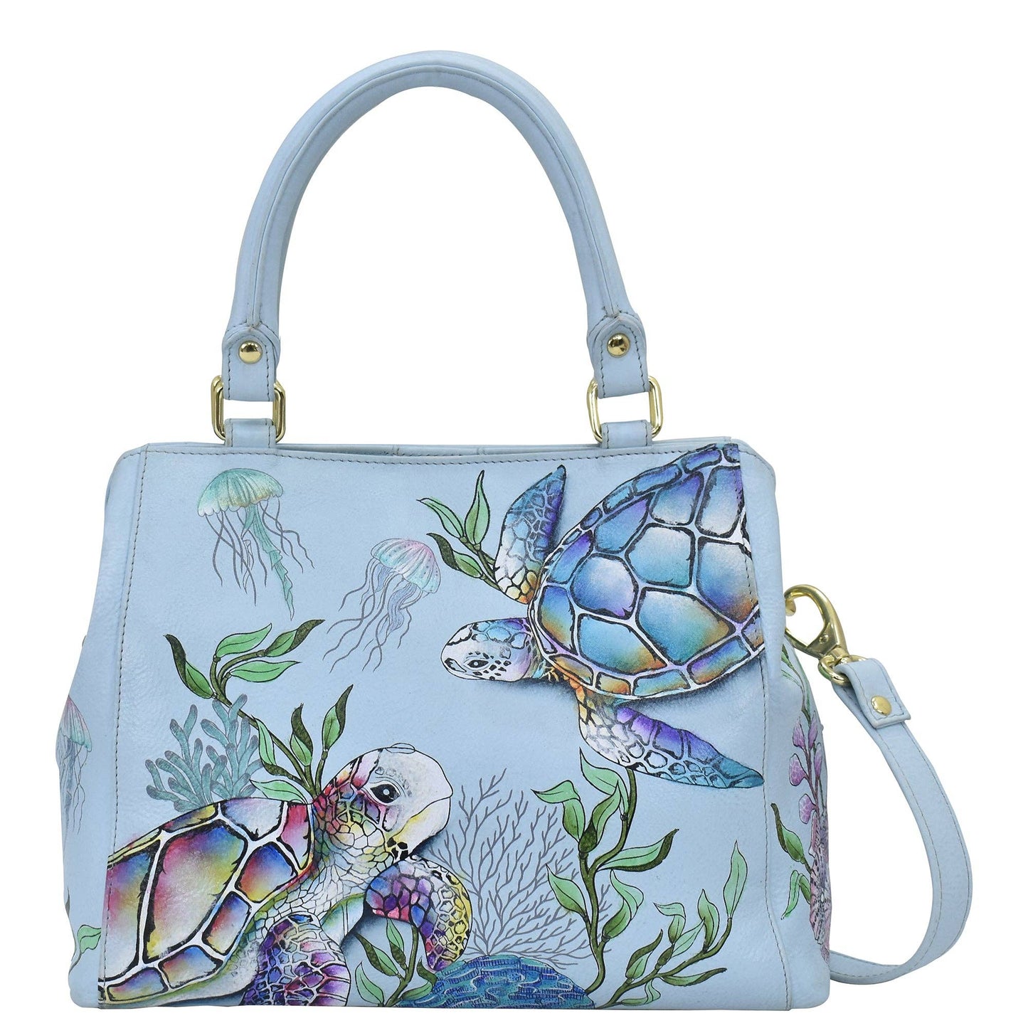 Anuschka Hand-Painted Leather Multi Compartment Satchel - 690-sea turtle