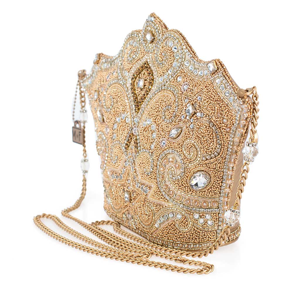 Mary Frances Golden Rule Beaded Crown Crossbody Clutch Handbag