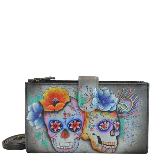 Anuschka Hand-Painted Leather Cell Phone Case & Wallet - 1113- sugar skull