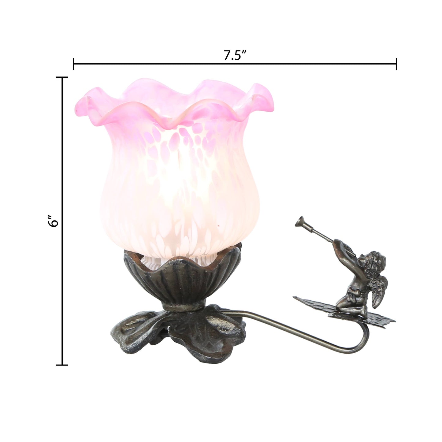 6"H Handpainted Frosted Glass Cherub Flower Accent Lamp