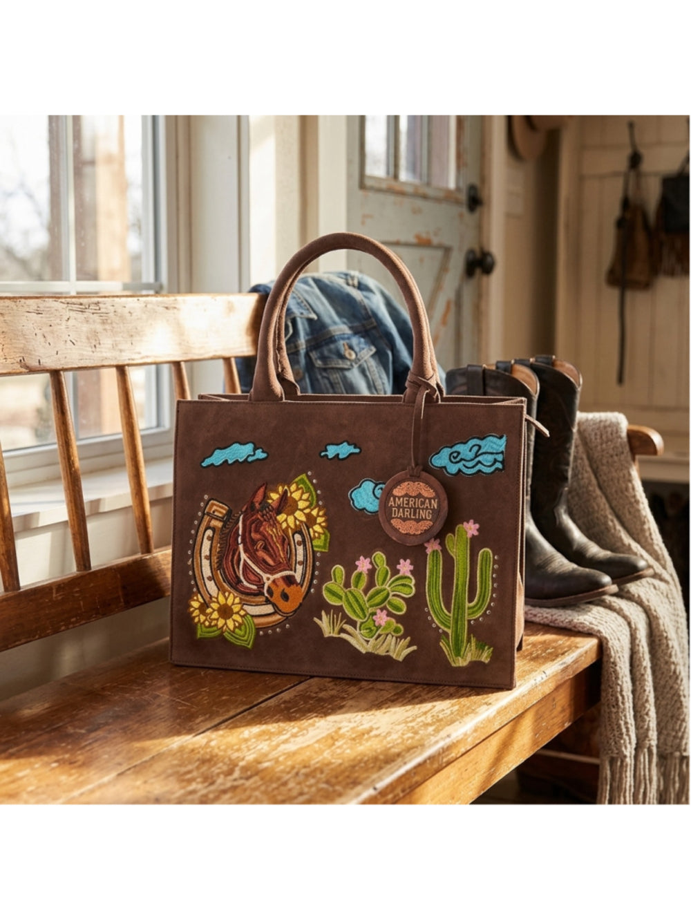 American Darling Lucky leather Horseshoe Western Tote Bag