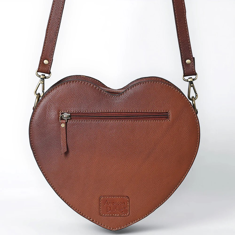 American Darling Heart-Shaped Tooled Leather Cross body Bag - Sunflower Floral Design with Western Stitch