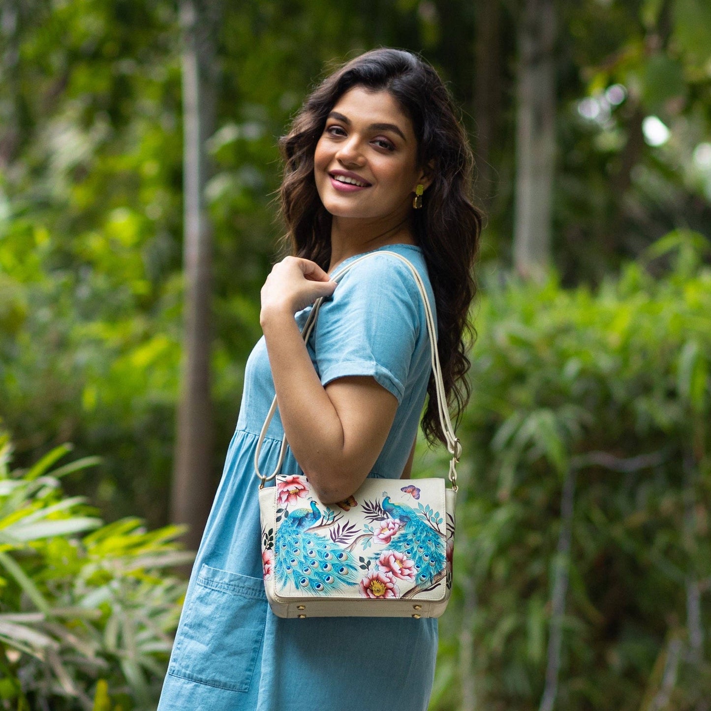 Anuschka Flap Crossbody - 683- white with peacock