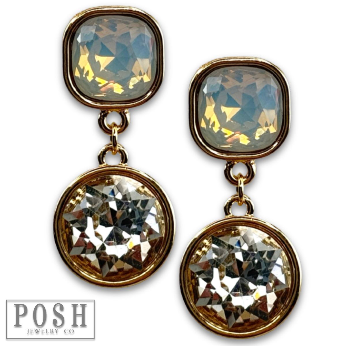 Round and square rhinestone dangle earring