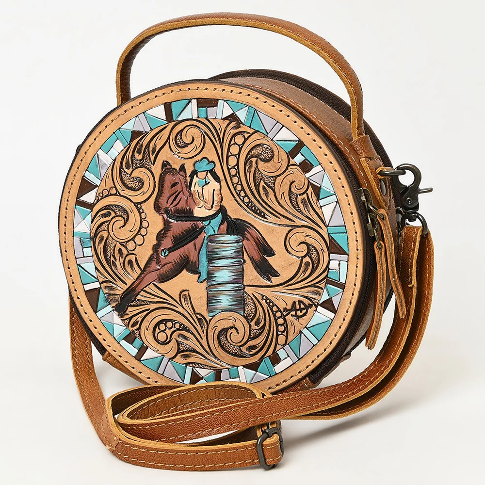 American Darling Tooled Leather Canteen Bag | Barrel Racing Western Purse