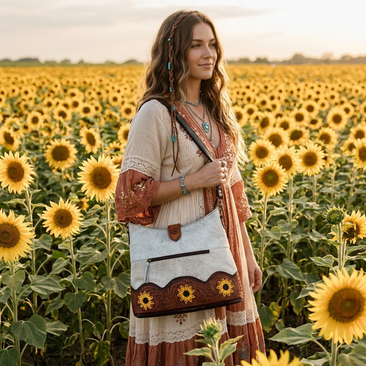 Olay by American Darling Rustic Sunflower Crossbody Hobo