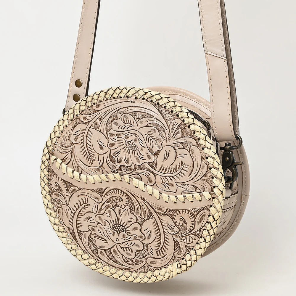 American Darling Western Leather Canteen Bag with Hand-Tooled Floral Detailing | Genuine Leather Crossbody