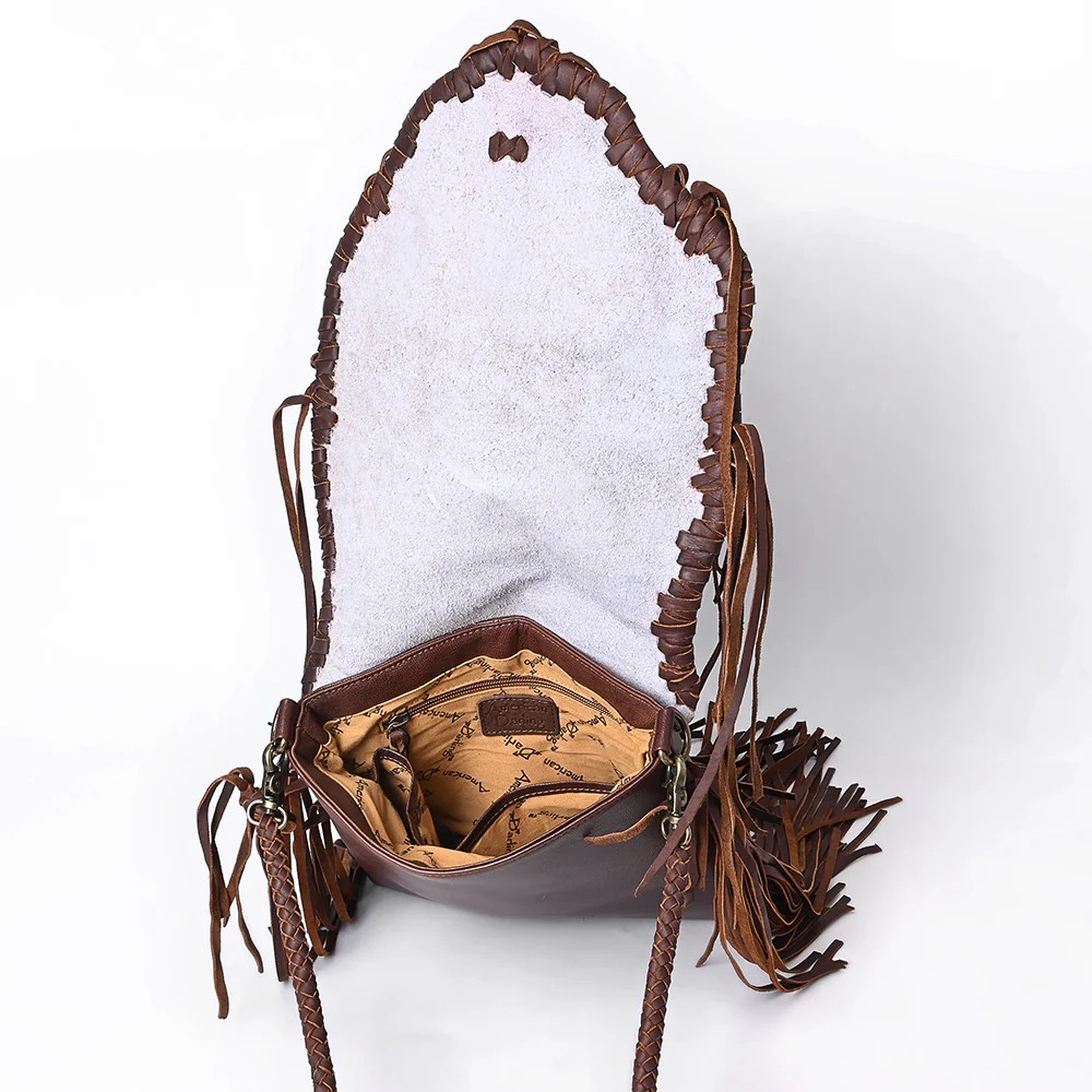 American Darling Western Messenger Bag - Hair-On Leather Fringe Bag with Cowboy Desert Scene & Whipstitch Detail-Conceal Carry