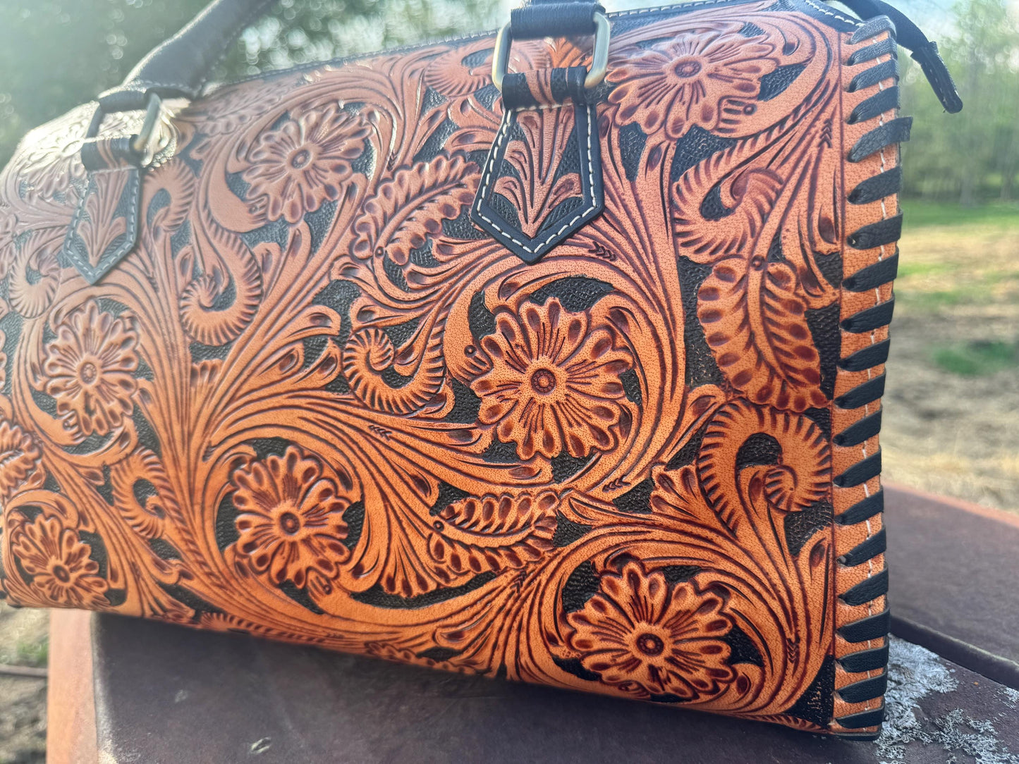 Western Nights Black Speedy Genuine Leather Barrel Bag Purse