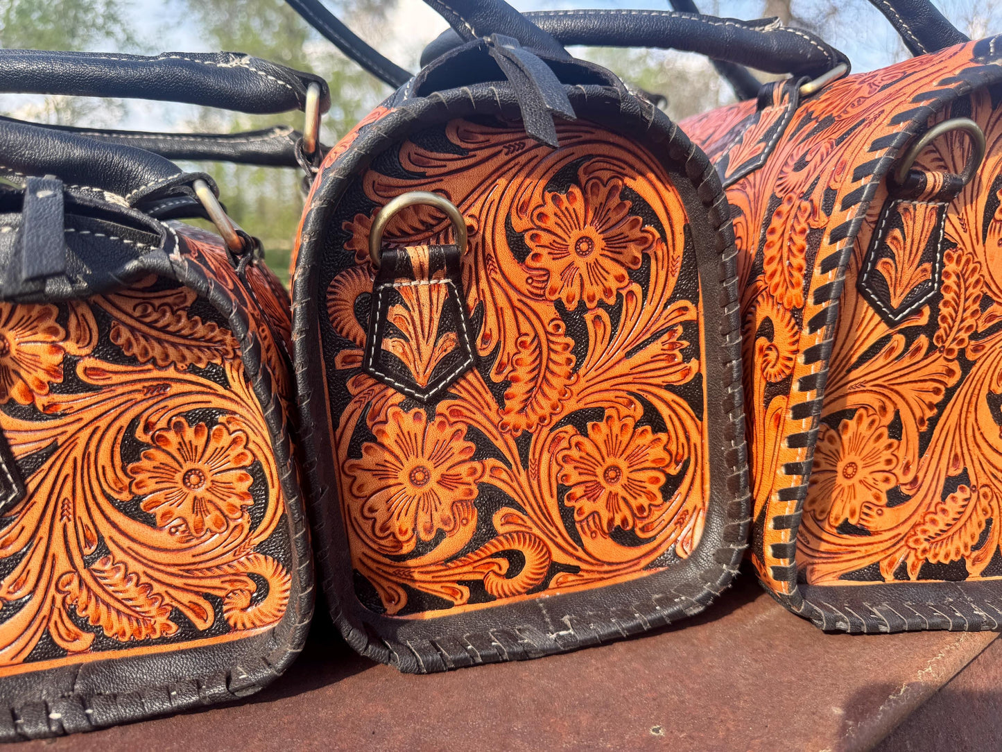 Western Nights Black Speedy Genuine Leather Barrel Bag Purse