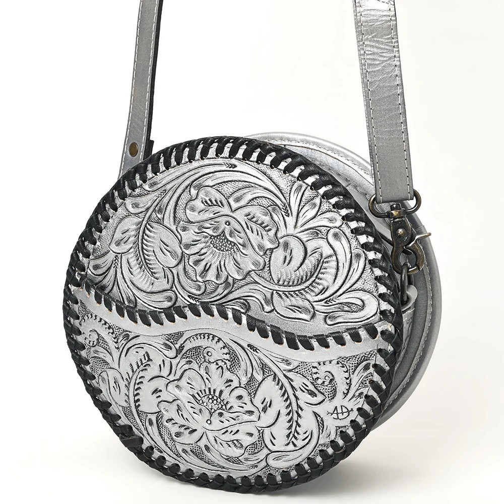American Darling Western Leather Canteen Bag with Hand-Tooled Floral Detailing | Genuine Leather Crossbody