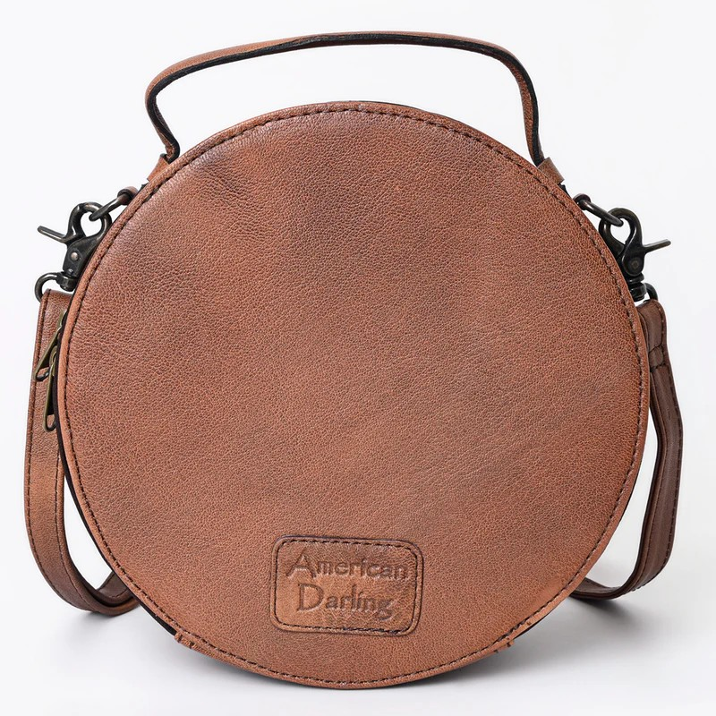 American Darling Western Canteen Bag Hand Tooled Genuine Leather Crossbody-Desert Sunset