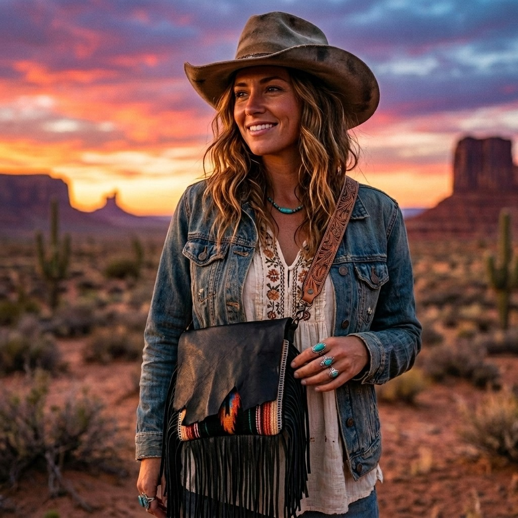 American Darling Colors of the Desert Boho Fringe messenger Saddle Blanket Bag