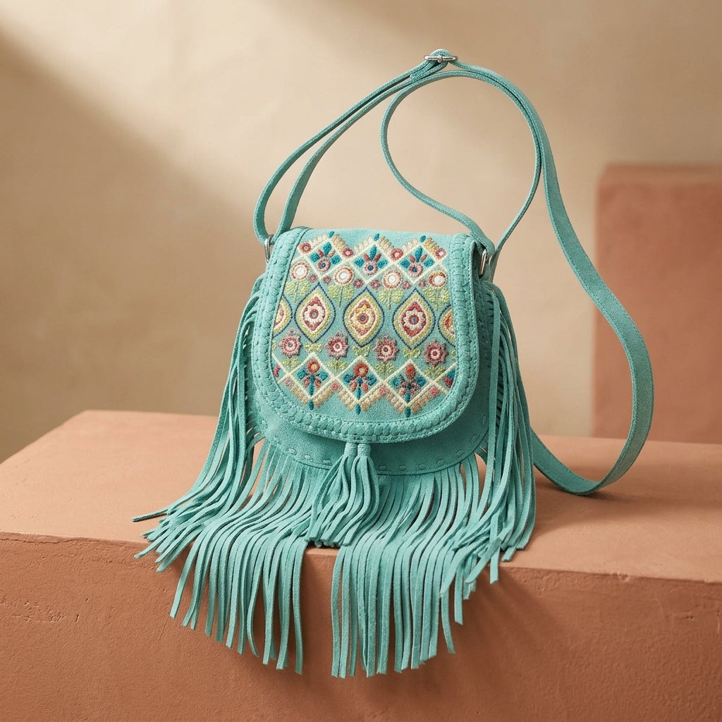 Mojave Meadow Leather Bag- Turquoise