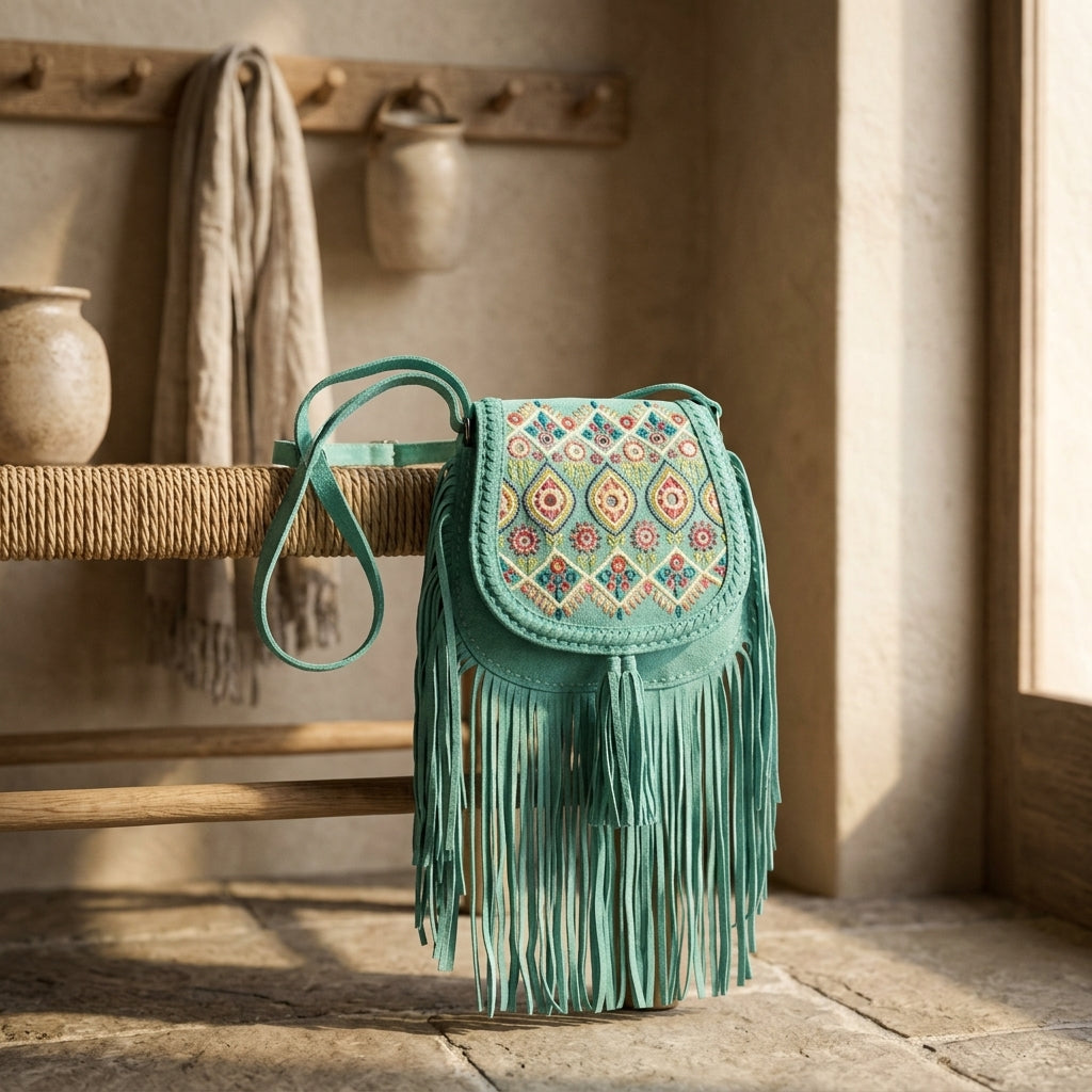 Mojave Meadow Leather Bag- Turquoise