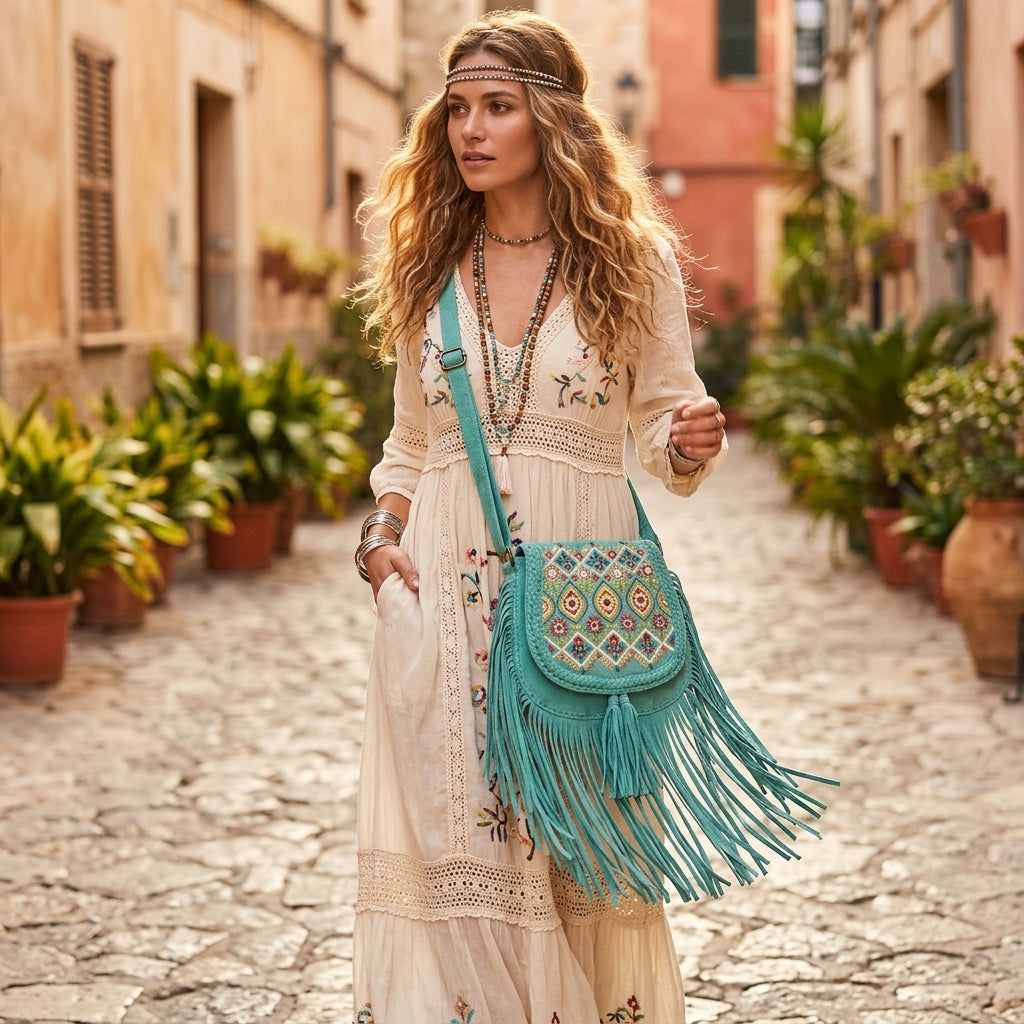 Mojave Meadow Leather Bag- Turquoise