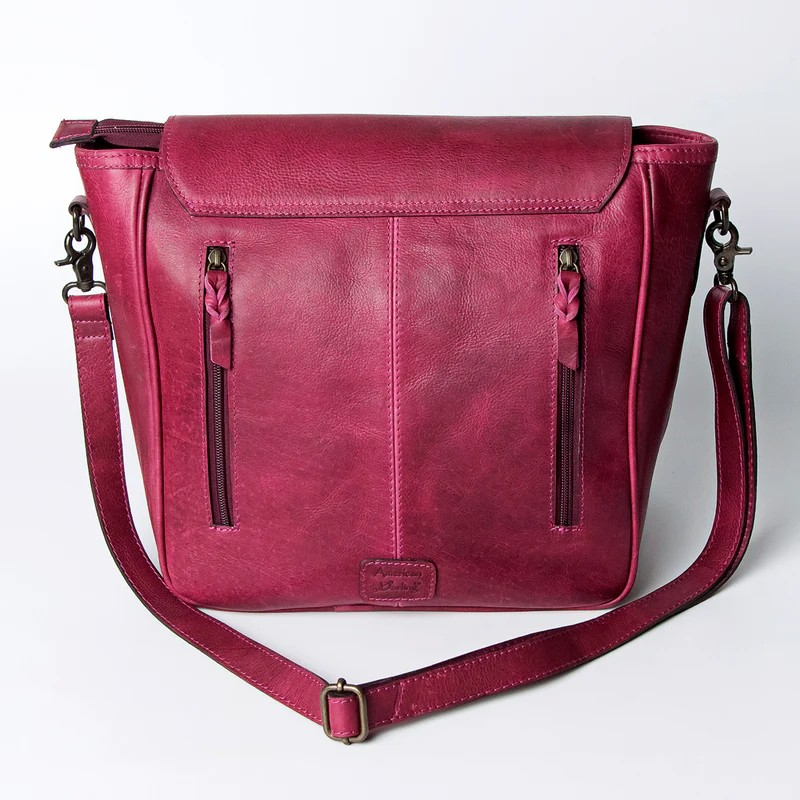 Magenta Western Fringe Leather Crossbody Bag